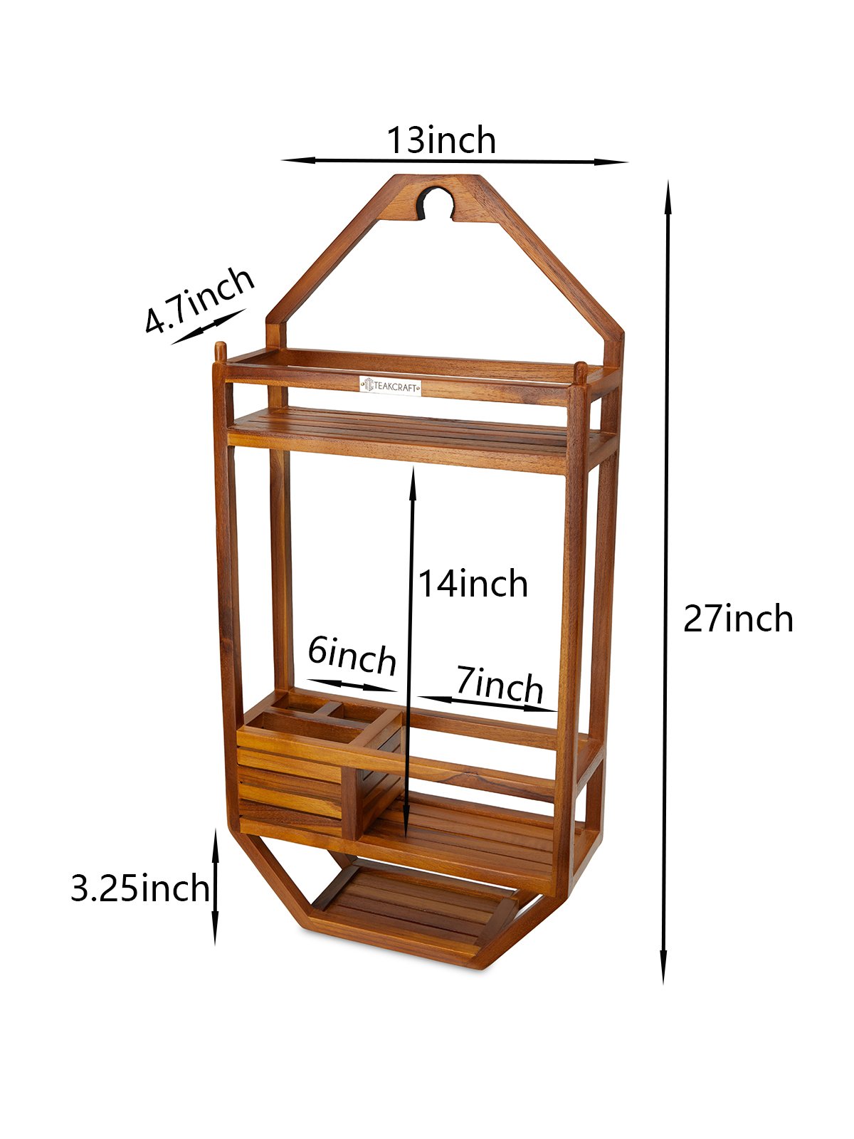 Utoplike Teak Shower Caddy Corner, 3 Tier Standing Shower Organizer Shelf with Handle, Wood Bathroom Stand Up Caddy Basket for Shampoo, Rack for