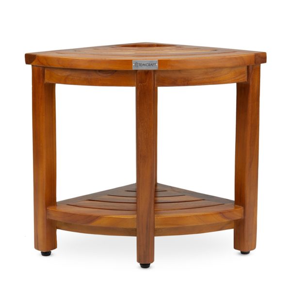 Contemporary The LOKI, Teak Corner Bench With Basket for Sale - TeakCraftUS