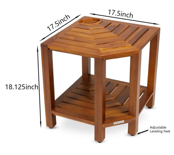 Modern The RA, Teak Corner Shower Bench - TeakCraftUS