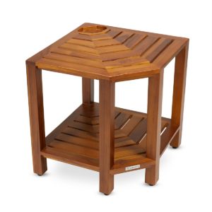 teak corner shower bench for storage - TeakCraftUS