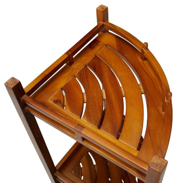 Handcrafted The OM, Teak 3 Tier Corner Shelf for Sale - TeakCraftUS